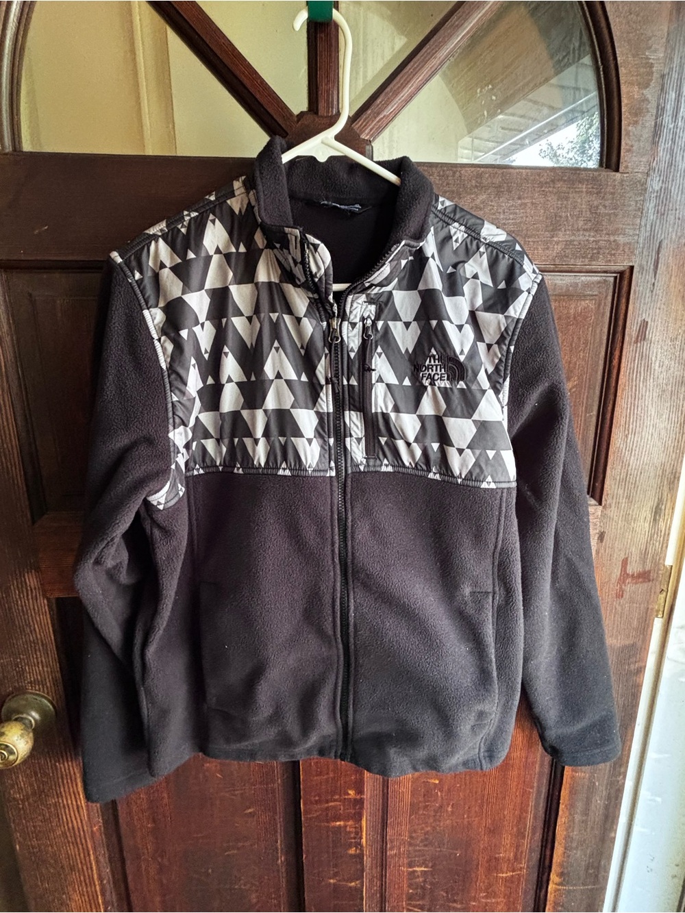 The North Face Men's Black Fleece Zip-Up with Gray Patterned Yoke